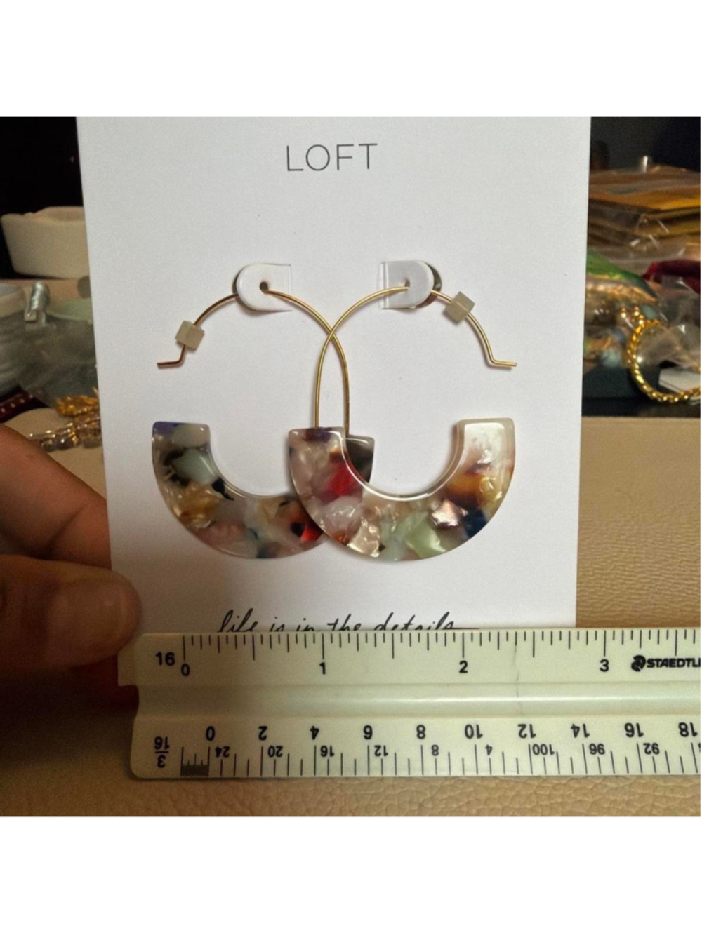 LOFT terrazzo multi colored marbled acrylic hoop earrings #loft #hoop - Picture 2 of 2